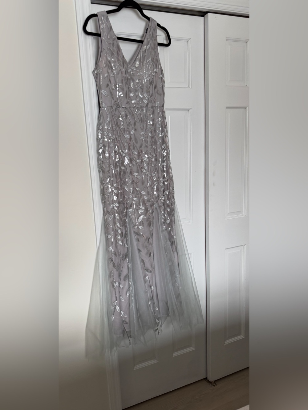 Silver Sequin Leaf-Embellished dress